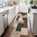 Modern Geometric Patchwork Indoor Runner Rug for Living Room, Chocolate 2'x 6' Rug Rockwood Collection Hardwood Floors Decor for Bedroom, Brown Throw Carpet for Office Entryway Dining Room
