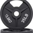 Signature Fitness Cast Iron Plate Weight Plate for Strength Training and Weightlifting, Olympic or Standard (2-Inch Center (Olympic)) 35lbs 2pc