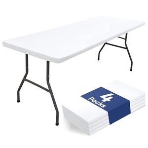 homing 4 Packs 8 Foot Rectangle Table Cloth, Waterproof Polyester Elastic Fitted Tablecloth, Washable Table Cover for Picnic, Camping, Outdoor (White, 30" x 96")