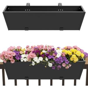 Railing Planter Box Metal Hanging Planter for Outdoor Balcony Heavy-Duty Window Planter Box with Adjustable Brackets 2PCS
