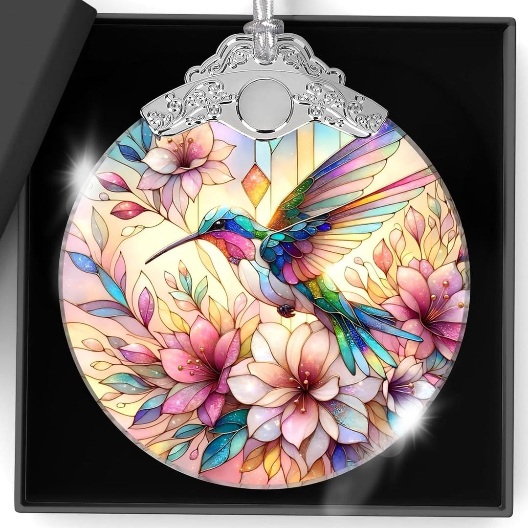 Christmas Ornaments Hummingbird Ornament Stained Glass Elegant Christmas Tree Decoration for Holiday Home Decor Xmas Gift Exchange Present for Family and Friends