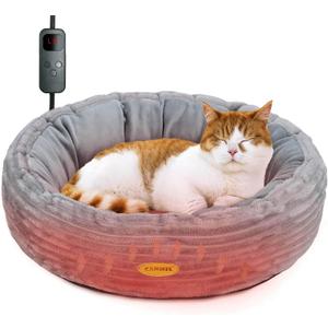 Heated Cat Bed for Indoor Cats, 20 Electric Cat Heated Bed Pet Warming Bed for Cats and Small Dogs, Washable Calming Round Donut Pet Bed with Heating Pad, Indoor Use