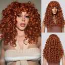 LONAI Copper Red Curly Wig Long Curly Wigs with Bangs for Women WIG006 Synthetic Hair Wig Vintage Hairstyle for Daily Use Party Cosplay-Bright Copper Red (23 Inch (Pack of 1))