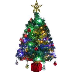 Mini Tabletop Christmas Tree with 30 LED String Lights, Star Top, Perfect for DIY Decoration 2ft