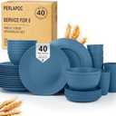 Perlapoc 40-Piece Wheat Straw Dinnerware Sets,Unbreakable Dishes Set for 8 - Drinking Cups, Plates and Bowls Sets, Reusable Microwave Safe Dinnerware Set for Home, Outdooor, RVs - Blue