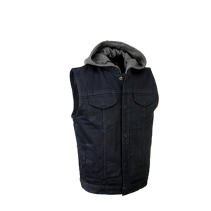 Milwaukee Leather MDM3015 Men's 'Rustic' Black Denim Motorcycle Riding Vest with Hoodie 3X-Large