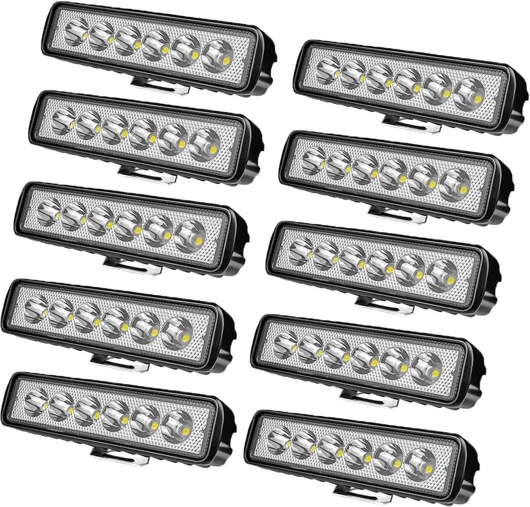Small led light bar - 10pcs 6in 18W 14000LM Single Row Combo Flood Spot Lights Pod,Super Bright Waterproof Driving/Offroad/Motorcycle/Golf cart Lights for Truck Boat SUV ATV 4WD Tractor Hunters
