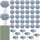 Thiccywoov 200 Pcs Flowers Long Stem Artificial Rose Bulk, 3.2 Inches Silk Rose Head Flowers Faux for Wedding Bridal Bouquet Independence Day Home Floral DIY Centerpieces Party Decoration(Dusty Blue)