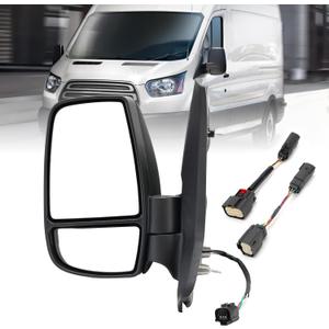 Driver Side Mirror,Mirror Assembly Compatible With 2015-2025 Ford Transit 150 250 350 350 HD,Transit Tow Power Glass,Towing Without Signal Light Non Heated,Black(Short Arm), Left Driver Side