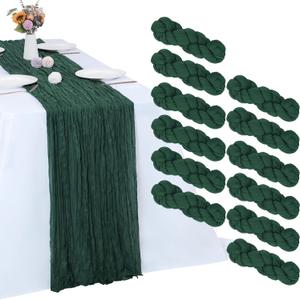 12 Pack Emerald Green Cheesecloth Table Runner 10FT Cheese Cloth Boho Gauze Fabric Table Runner 35 x 120 Inch Rustic Sheer for Holiday Wedding Decor Baby Shower Party Decoration