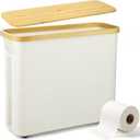 Toilet Paper Storage for Bathroom, Slim Basket Holder with Bamboo Lid, Foldable Organizer with Handle, Freestanding Stand for Small Spaces