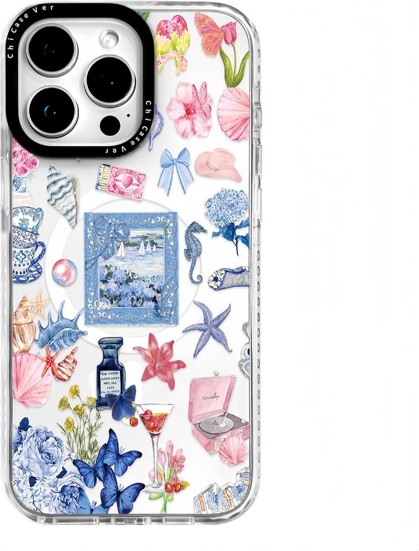 for iPhone 16 Case, Coastal Floral Collage Pattern, Cute Soft Slim TPU Compatible with MagSafe, Military-Grade Drop Protection & Camera Protection for Women Girls (SunflowerCut)