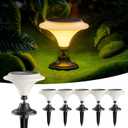 Solar Table Lights Outdoor, 6 Pack Classic Martini-Shaped Lanterns with Base & Ground Stakes, Waterproof LED Solar Powered Decorative Lights for Patio Table Garden Path (Warm White)