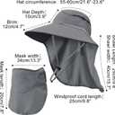 Sun Hats for Men Women Detachable Face Cover Wide Brim Fishing Hats with Neck Flap UPF 50+ Outdoor Safari Hats (Dark Grey)