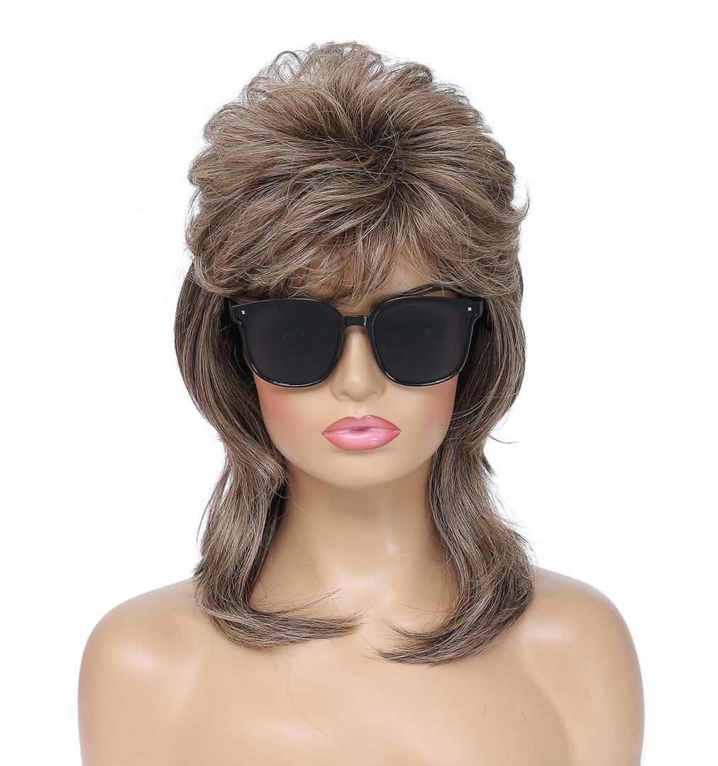 Mullet Wig for Women, Joe Dirt Style, Emo Costume, 80s Fancy Party Accessory, Halloween wig(Light Brown)
