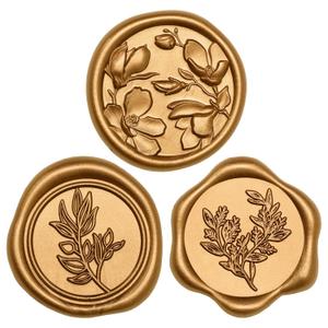 UNIQOOO Wax Seal Stickers - (3 Designs in 1 Pack) Wedding Invitation Envelope Seal Stickers, 60 Pcs Self-Adhesive Stickers, Perfect for Invitation, Christmas, Gift Wrapping (Anti Gold) (Magnolia & Eucalyptus & Olive Branch, Antique Gold)