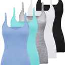 BQTQ 5 Pcs V Neck Camisole Tops for Women Spaghetti Strap Tank Top Womens Camisole Undershirt Slim Fitted Camisoles M