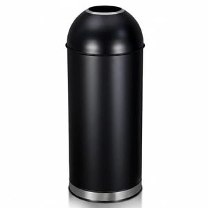Heavy Duty Round Open Top Kitchen Trash Can - 65L/17 Gallon Stainless Steel Garbage Bin - Large Capacity, Commercial Grade, Durable Black Steel for Home, Office, Restaurant, Indoor/Outdoor
