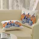 Fall Pillow Covers 16x16 Pack of 2 Chinoiserie Blue and Orange Pumpkin Throw Pillow Covers Outdoor,Fall Thanksgiving Decoration Pillowcase Autumn Farmhouse Linen Cushion Case for Couch Sofa