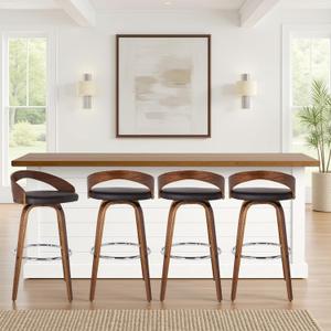 Armen Living Sonia 30" Bar Height Swivel Brown Faux Leather and Walnut Wood Bar Stool - Set of 2, 30" Seat Height