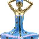 Lukitas African Woman Figurine Home Decor, Yoga Woman Statue and Sculpture, Handcrafted Decoration for Living Room Office Table Shelf, Golden and Blue, Resin 7.5''