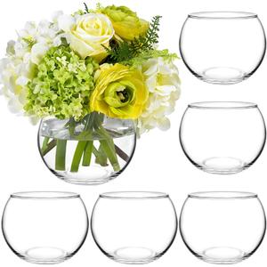 6 Pack Clear Round Glass Vases, 4.7 W x 3.5 H, Bubble Bowl Flower Vase for Table Centerpieces, Candle Holders for Wedding Event Home Decor