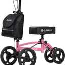 ELENKER Steerable Knee Scooter, Foldable Knee Walker with Basket Dual Braking System, Knee Scooters for or Angle and Injured Foot Broken Pink