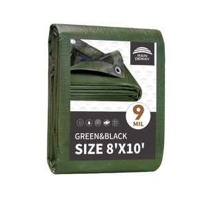 RAINDEWAY Tarps 8x10 Feet,Tarp Waterproof,9Mil Thick,Finished Size,Multipurpose Poly Tarp Cover with Metal Grommets and Reinforced Edges,Green/Black Tarpaulin