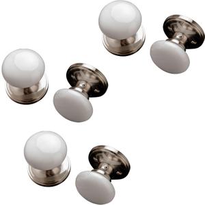 NCL White Door Knobs, 3 Pack Round Passage Door Knob, Satin Nickel Keyless Door Handles, Porcelain Door Levers, Door Knob Interior