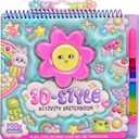 Just My Style 3D-Style Activity Book, 30 Pages of Coloring Activities, Includes Sticker, Glitter-Filled Pen, & Bonus Flower Keychain, Squishy 3D Cover, Drawing Pad for Kids, Sketchbook for Drawing (Multi)
