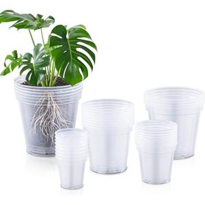 Vesici 32 Pcs 3/4/5/6/7 Inch Large Size Clear Nursery Pots Variety Pack Plant Pots with Drainage Holes Planters for Indoor Plants Flexible Transparent Plastic Plant Bottle Succulents