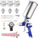 Professional HVLP Gravity Feed Air Spray Gun Set with 1.4 1.7 2.0mm Nozzles, Paint Gun with 1000cc Aluminum Cup for Auto Paint, Wall Painting, Base Coatings