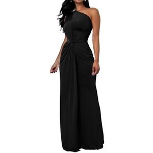 Memoriesea Women's Elegant Sleeveless One Shoulder Bodycon Evening Cocktail Maxi Dress XL