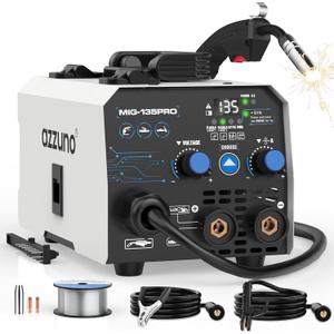 AZZUNO 135A MIG Welder 110v, 3 in 1 MIG Welder Machine Flux Core Welder/Lift TIG/Stick Welding Machine, Portable Wire Feed Welder, Gasless Welding Machine