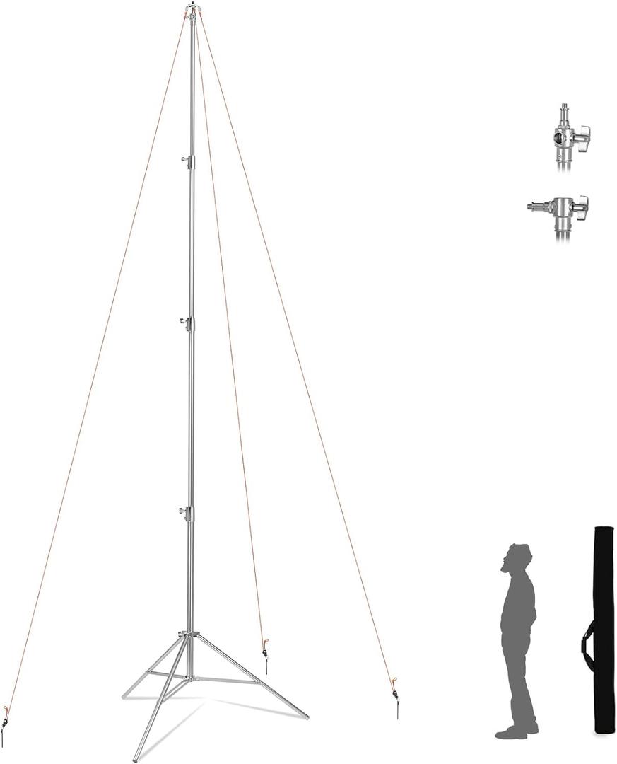 24ft Tall Telescoping Camera Tripod Stand, Heavy Duty Stainless Steel with 3 Guy Wires & 1/4" 3/8" Screw Adapter for Aerial/Sports/Hunting Photography