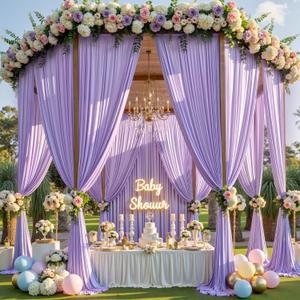 50ft15ft Taro Purple Backdrop Curtain for Wedding Parties, 10 Panels Wrinkle Free 15 FT Long Polyester Photo Backdrop Drapes Back Drop Cloth for Birthday Photography Background, W5' x H15'