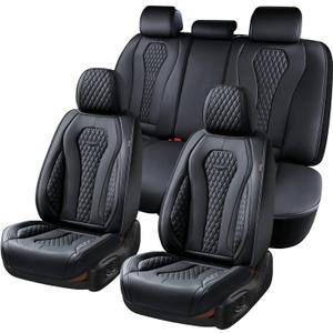 Coverado Leather Seat Covers Full Set, 5 Seats Universal for Cars, Waterproof Luxury Leatherette Cushions, Front and Rear Protectors, Auto Fit Most Vehicles Black (FullSet)