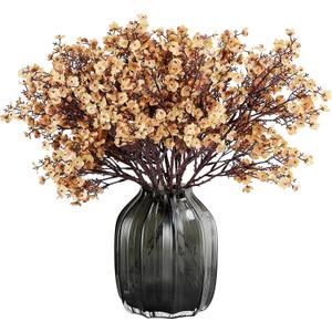 Babys Breath Silk Artificial Flowers Bulk With Vase 10pcs for Fall Decor Fake flower bouquet Bulk for Home Kitchen Indoor Bouquet Floral Arrangement Table Centerpieces Party Decor(Khaki With Vase)