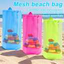 4pcs Mesh Drawstring Beach Toy Tote Bags Set, Include 3 Mesh Sand Pool Toy Backpack and 1 Sand Wipe-Off Mitt for Seaside Trip(Hot Pink, Blue, Fluorescent Green)Beach essentials