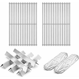 Stainless Steel Grill Grates with 66032 Flavorizer Bars for Weber Genesis II Grill Parts GS4,66095 Cooking Grates 66795 Heat Deflector Replacement Parts for Weber Genesis ii E-310 E-315 S-335