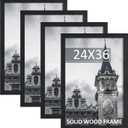 24x36 Poster Frame Set of 4, Solid Wood Picture Frames, Display 24x36 Photos without Mat, Horizontal or Vertical Wall Mounting Poster Frame, Black Woodgrain