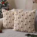 Christmas Pillow Covers 18x18 inch Set of 2 Xmas Decorations Soft Plush Faux Fur Wool Beige Christmas Tree Throw Pillow Cases Winter Holiday Decor for Sofa Living Room PT-002C18