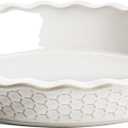 LE TAUCI Pie Pans for Baking 9 Inch, Ceramic Pie Plate for Apple Pie, Round Baking Dish Oven Safe, Embossment Housewarming Wedding Present - 36 OZ, Set of 1, Honey Comb, Arctic White