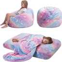 COMAX Bean Bag Chair for Kids, Toddler Beanbag Bed Unicorn, Convertible Children Bean Chair to Floor Mattress with Filler, Stuffed Child Bean Bags for Girl Boy Sleeping, Colorful Rainbow, 29.5"dx29.5"wx18.5"h