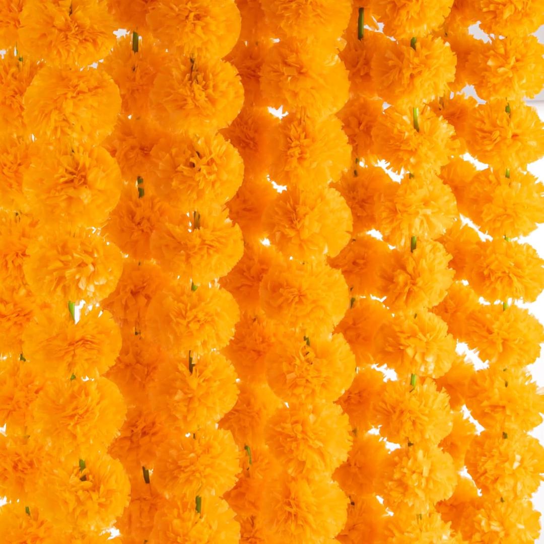 RAINFLOW 5PCS 5 Feet Marigold Garland for Decoration - Marigold Flowers Garlands for Indian Diwali Day of The Dead Decorations, Indian Weddings (Orange)