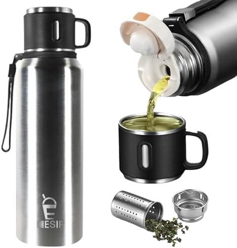 Icesip Stainless Steel Insulated Bottle, 33oz with cup Vacuum Insulated Water Bottle, Thermo for Hot Drinks/Cold Drinks,24-Hr Insulation Commute, Travel