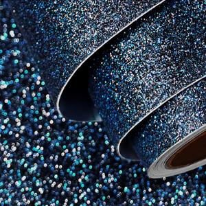FunStick 16"x240" Black Blue Reflective Glitter Wallpaper Stick and Peel Removable Sparkly Navy Blue Glitter Contact Paper Self Adhesive Fabric Glitters Wall Paper Roll for Room Walls Cabinets Dresser