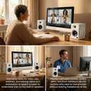 Computer Speakers for Desktop PC, 60W Bluetooth Surround Sound Speakers with Bass, Compact Powered Bookshelf Speakers for Office, Monitors, Laptop, Gaming, TV, Gifts (White, Pair)