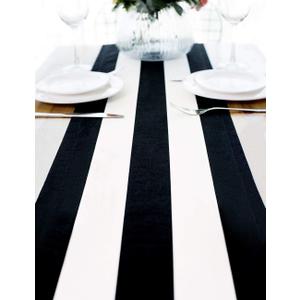 Letjolt Black and White Striped Table Runner for Kitchen Decor Black Stripe Tabletop Collection Cotton Canvas Table Runner 72 Inches Beetlejuice Party Decor