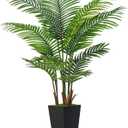 6FT Artificial Palm Tree, Tall Faux Palm Tree Indoor with Black Fake Plants Tall, Artificial Plants with Lifelike Leaves for Home Office Decor (Black)